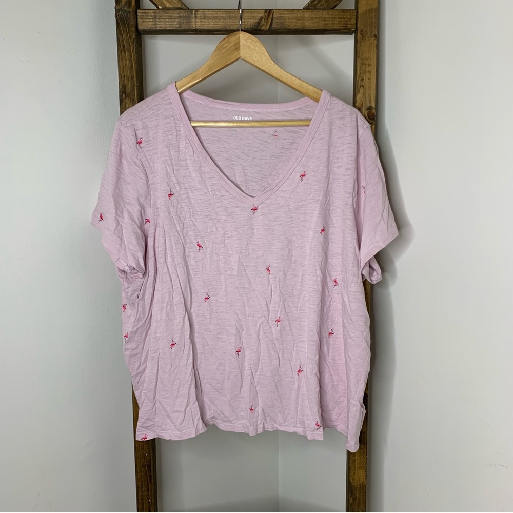 Old Navy Everyday Pink Flamingo V-Neck Women Top Size XXL